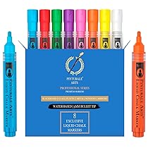 Pinturale Arts Pennarello Gesso Liquido Cancellabili | Set 8 Colori | Pennarelli Per Vetro Lavabili | Punta 3 mm | Pennarelli Gesso Liquido Per Lavagna Nera, Per Vetro, Cancellabile A Secco