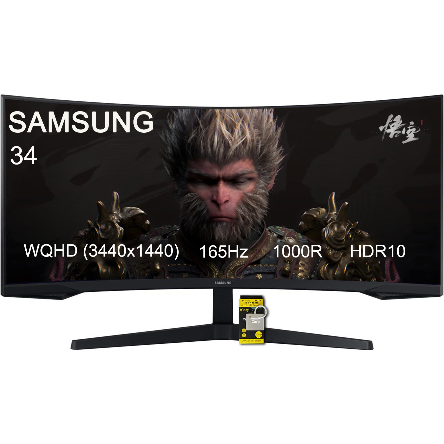 Samsung Odyssey 34 HDR Gaming Curved Monitor - 34 WQHD (3440 x 1440) 1000R - 165Hz - 1ms - HDR10-21:9 - AMD FreeSync Premium - G-SYNC - Flicker Free w