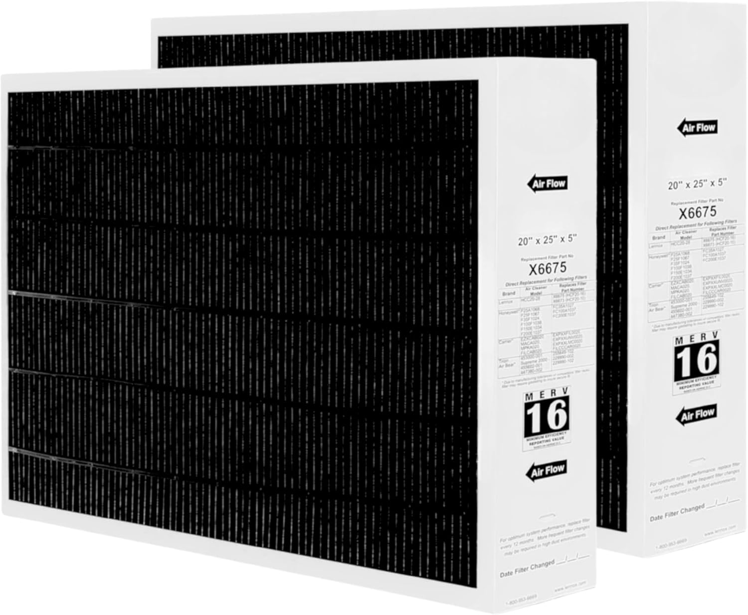 Nispira X6675 20X25X5 Furnace Filter Replacement Compatible with Lennox X6675 HCC20-28 Healthy Climate Clean Carbon AC HVAC System HCF20-16 MERV 16. 2 Packs