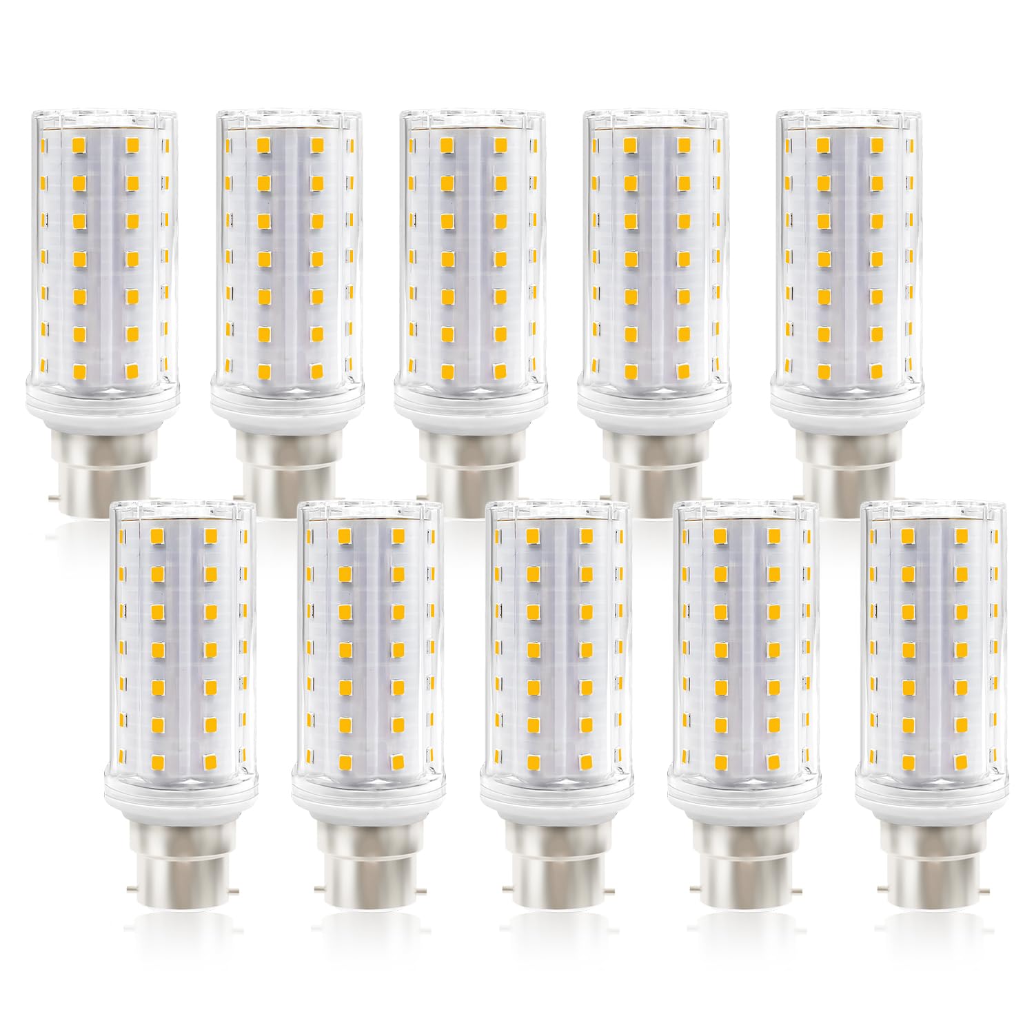 MDee B22 LED Bulb Corn Lights, 5W Bayonet LED Light Bulb, 90W Incandescent Equivalent, 925LM, 3000K Warm White, AC 230V, Non-Dimmable, Energy Saving Light Bulbs Bayonet for Home Lighting, Pack of 10