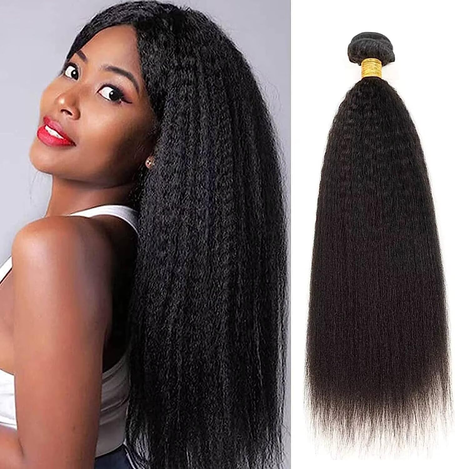 20 Inch Brazilian Human Hair Bundles 100% Unprocessed Virgin Kinky Straight Human Hair Bundles Yaki Straight Hair Bundles Single One Bundles Human Hair Kinkys Straight Bundles 95-100g / bundle