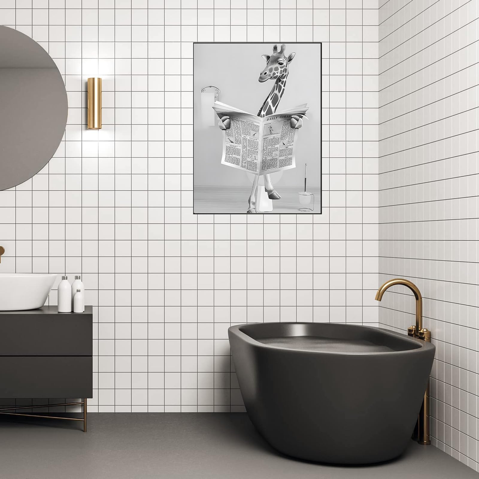 LYBOHO Black White Scottish Highland Cow Bathroom Pictures Funny Animal in the Bathtub Canvas Pictures for Living Room Bathroom Bedroom Decorative Frameless (1 Piece-30 cm x 40 cm - Image 3