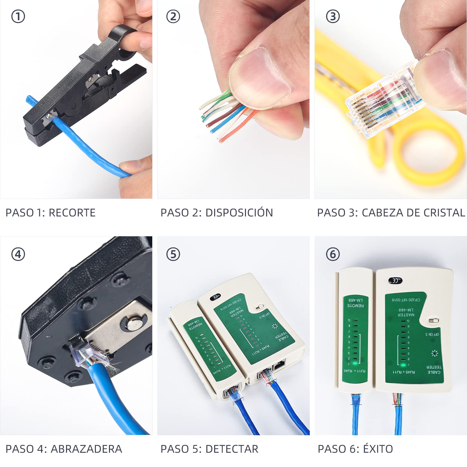 Probador del Cable de la Red, Kit de Herramientas para Electricista de Mantenimiento de Red con Pelacables, Crimpadora Prensador de Conectores de RJ45 Cristal y Kit de Comprobador de Cables(12 in 1)
