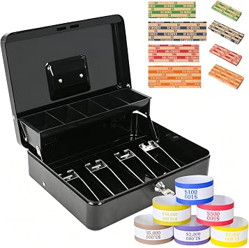 ESSENTIAL Cash Box with Money Tray and Key Lock, 11.8L x 9.45W x 3.54H Inch