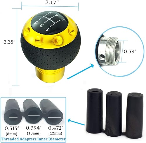 Miniatura 7 de Pomo de palanca de cambios de 5 velocidades, mango manual de aluminio cubierto de cuero para la mayoría de transmisiones MT, color azul