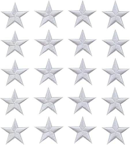 20 parches para planchar con estrellas blancas, apliques bordados para ropa, chaquetas, sombreros, mochilas, jeans (1.8 pulgadas)