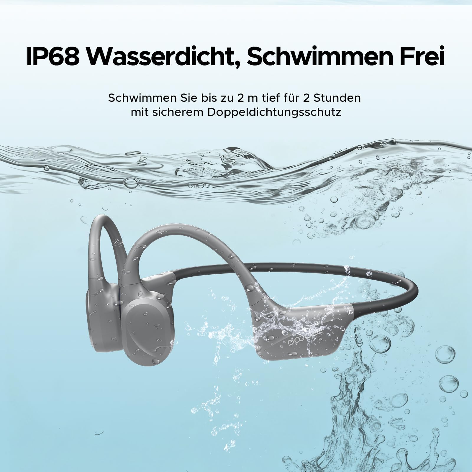 Auriculares de conducción ósea, Impermeables IP68 para natación, batería 10h, Bluetooth 5.4, Almacenamiento 32GB, Ideales para Ciclismo (Gray)