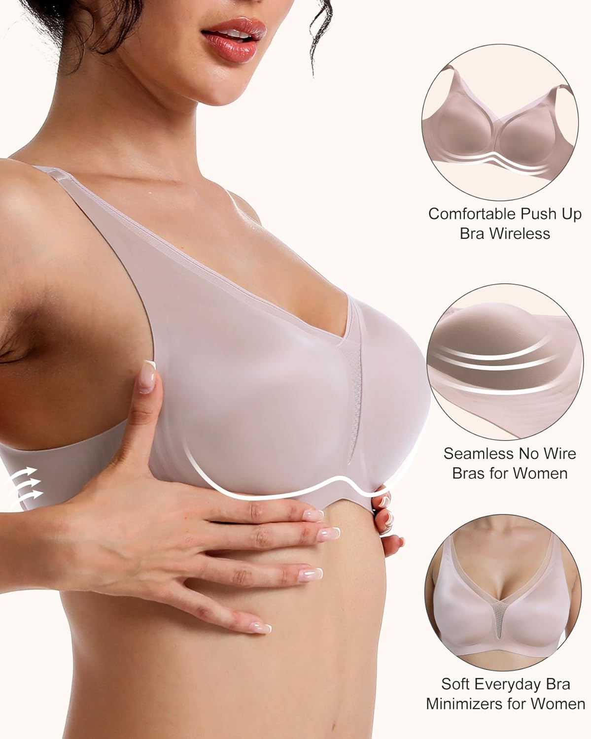 Comfy Wireless Push Up Bra No Underwire Bras for Women, No Wire Everyday Bras Seamless Supportive Bra Women's Bras - Image 4