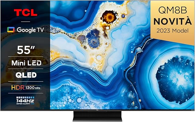 TCL 55QM8B telewizor MiniLED 55 cali, QLED, 144 Hz, 4K HDR Premium 1300 nits, Google TV, Dolby Atmos, Onkyo, Game Master Pro 2.0