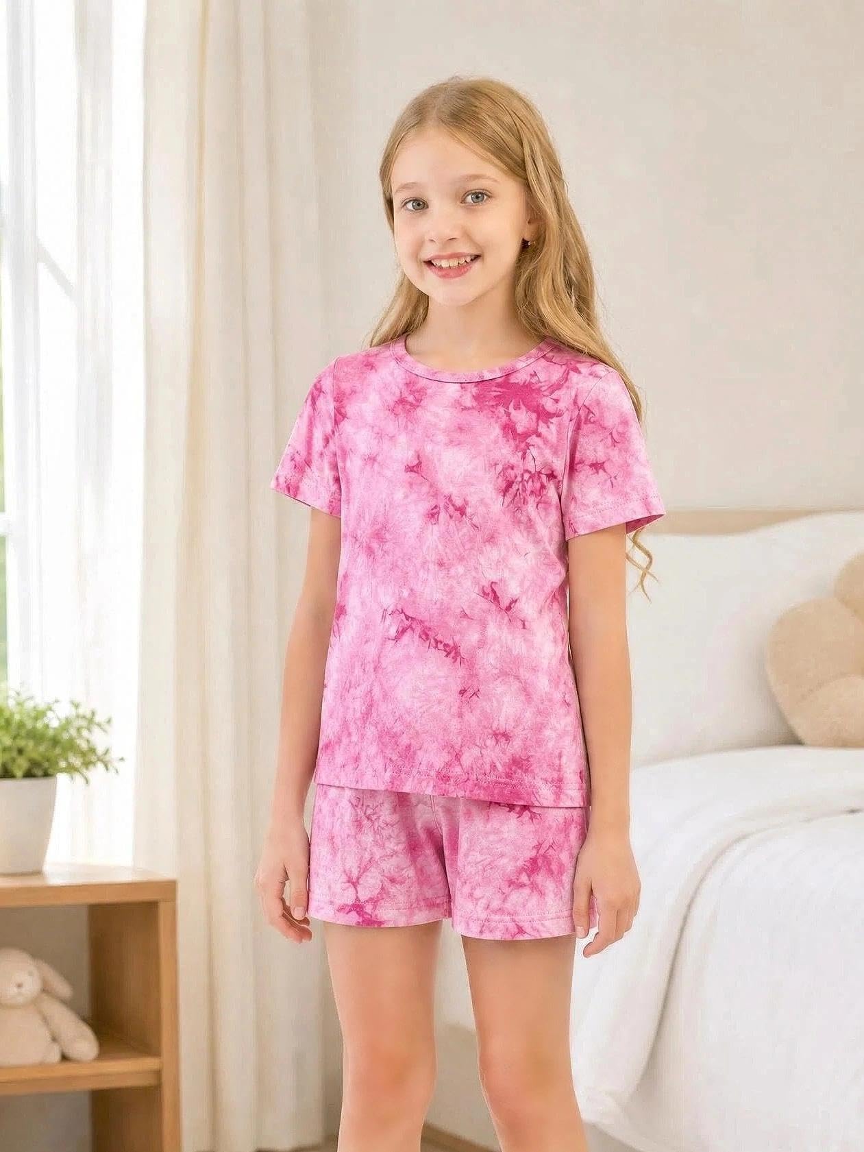 Jimonda Set pigiama corto per bambini con maglietta a maniche corte e pantaloncini, abbigliamento estivo da 5 a 14 anni