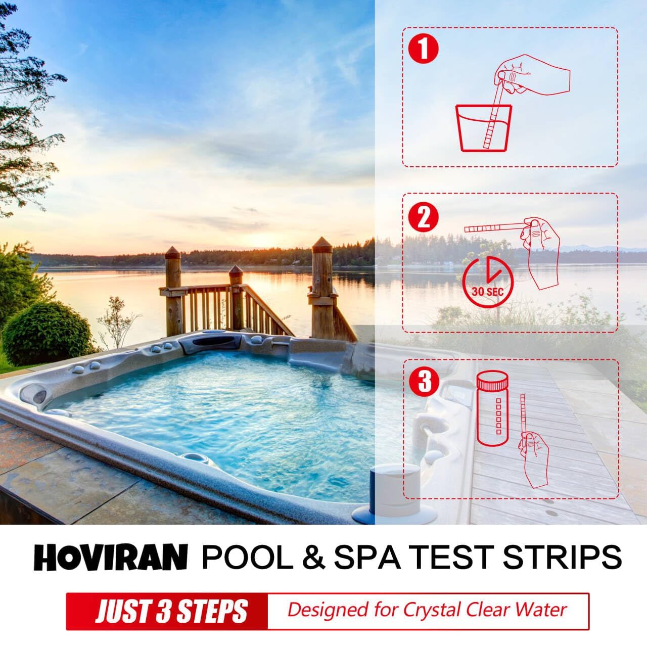 Pool Test Strips 7 Way, 125 Quick Swimming Pool Test Strips, Reliable Hot Tub Spa Water Testing Kit for Bromine, Total Alkalinity, pH, Free Chlorine, Total Hardness, Cyanuric Acid, and Total Chlorine