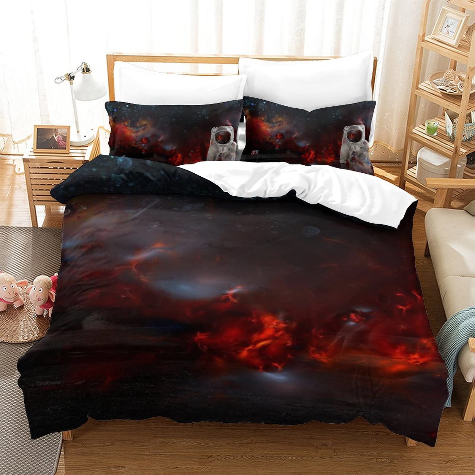 Housse de couette zippée 135x200 cm parure de lit imprimée 3D astronaute lit simple