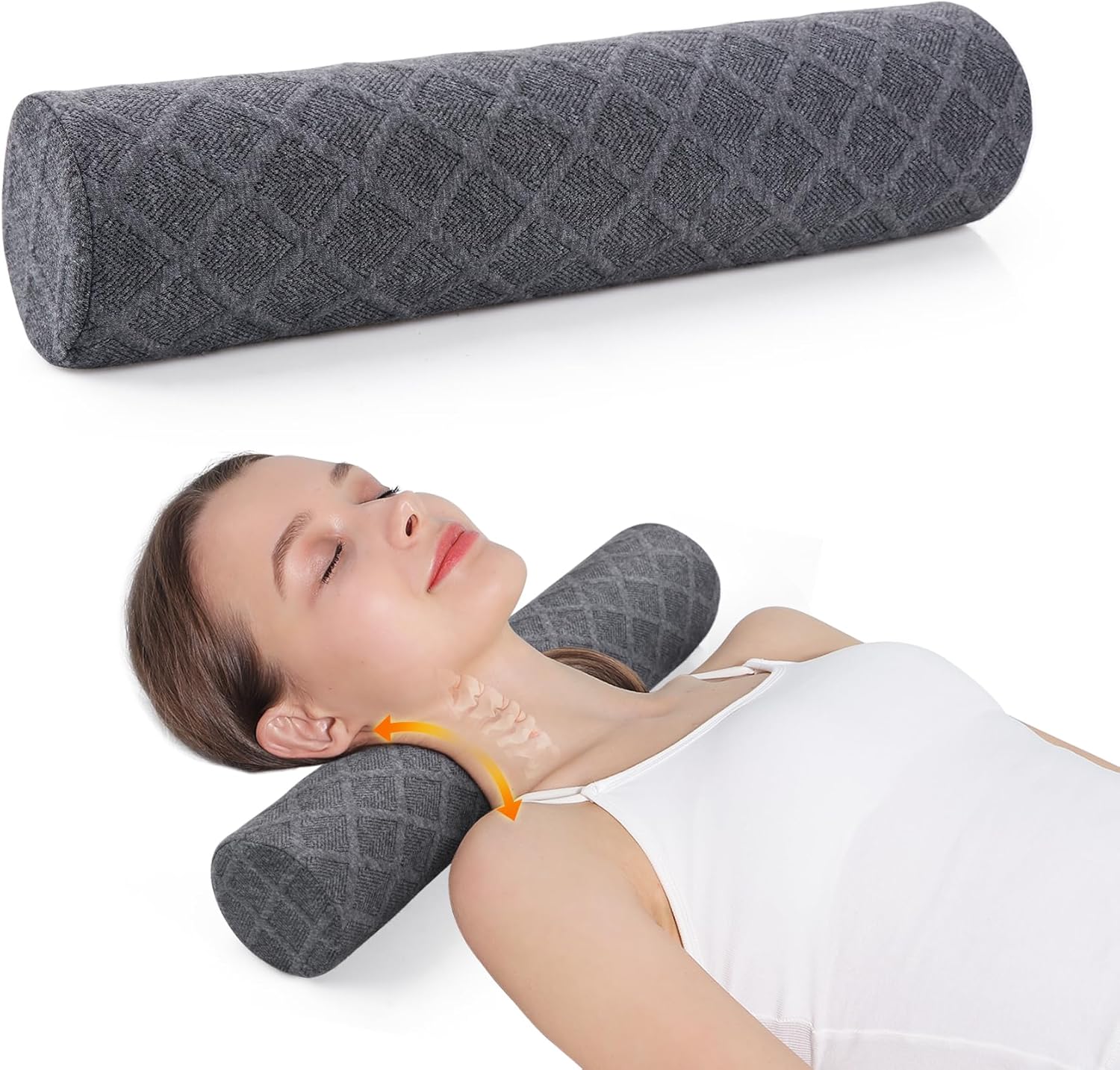 Cozyhealth Cervical Roll Pillow Medium - Soft Memory Foam Neck Bolster for Sleeping, Pain Relief, Yoga, Back & Leg Support (Grey, 3.9" H)