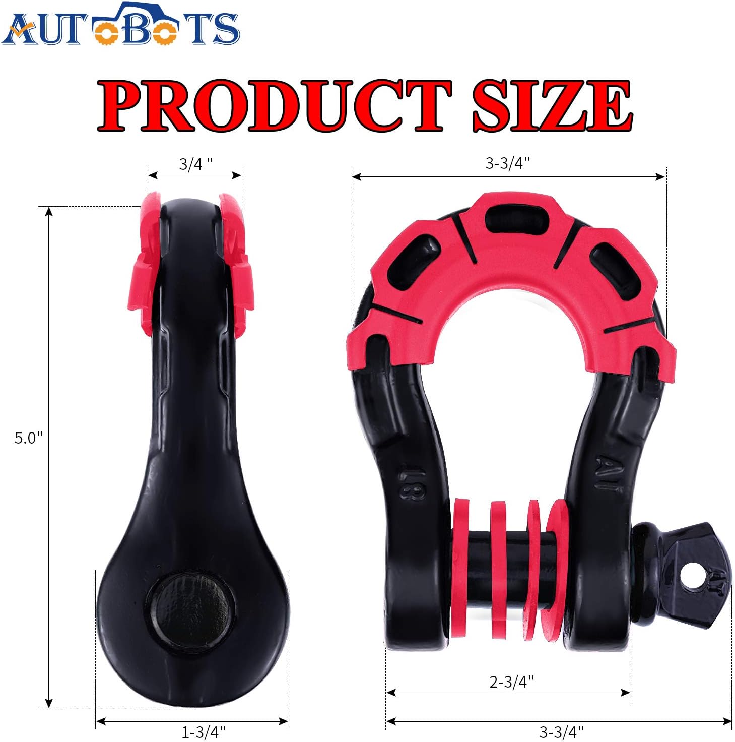 AUTOBOTS D Ring Shackles Heavy Duty(2 Pack) 68,000 lbs Capacity, Stronger Than 3/4" D Shackle, with 7/8" Screw Pin, for Tow Strap Winch Off Road Accessory Vehicle Recovery BlackRed