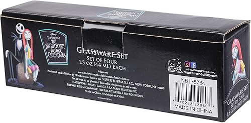 Miniatura 9 de Silver Buffalo Disney Pesadilla antes de Navidad con Jack Skellington, Sally y Zero, juego de 4 vasos de vidrio mini, 44 ml