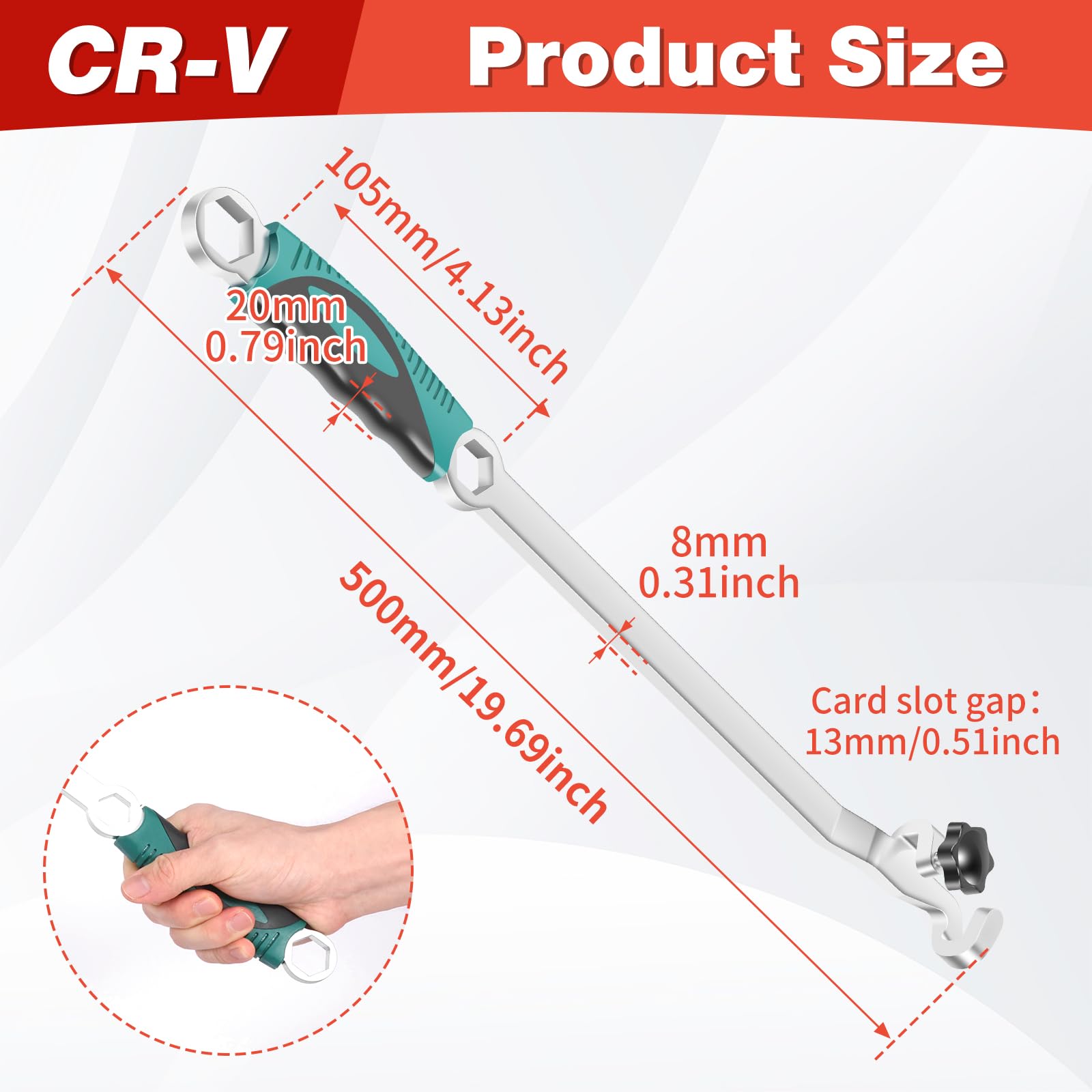 Strumento di prolunga per chiavi inglesi, 40/50 cm, forgiatura CrV, 24 mm, attacco esagonale da 15", extra leva, con manico antiscivolo, chiave di estensione per riparazione auto (50 cm)