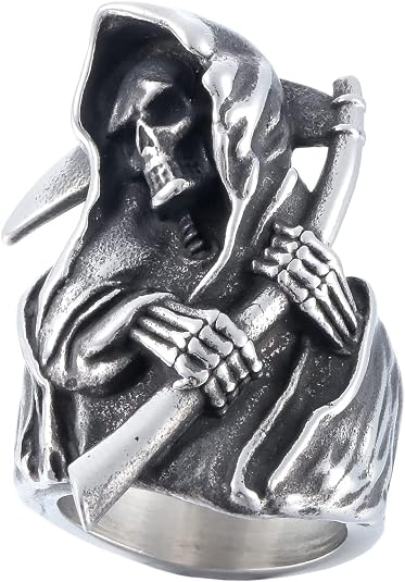Death Skull Ring for Men Stainless Steel Jewelry Biker Rings Scary Death Ring Skull for Gifts