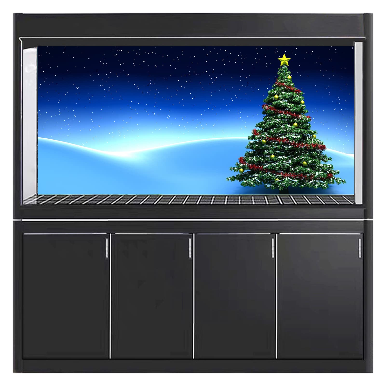 BAHULA Poster autocollant de fond d'aquarium, papier peint 3D pour aquarium - Ciel étoilé décoratif - Images de fond d'arbre de Noël - Décoration d'image de fond de Noël, 122 x 76 cm