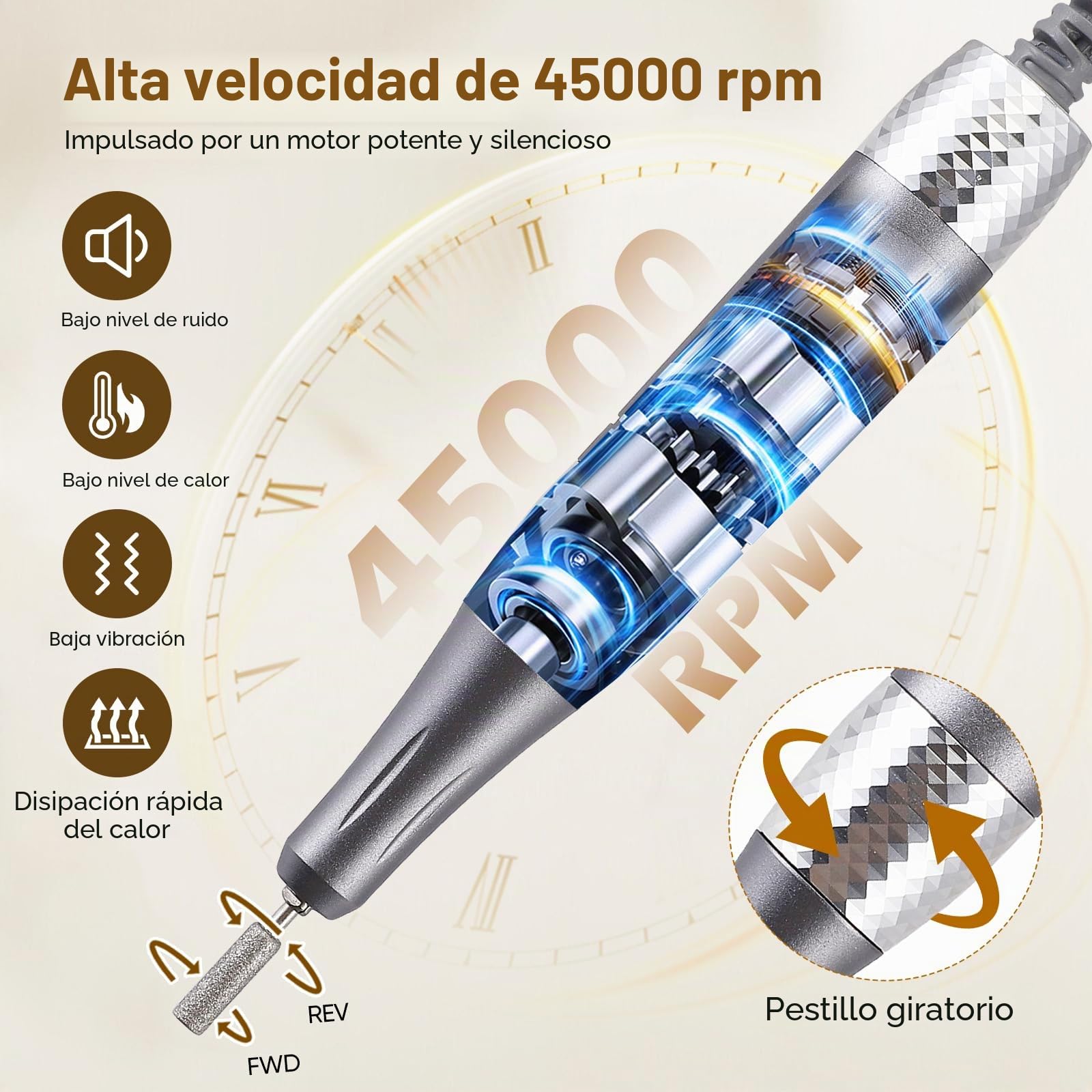 Torno de uñas eléctrico 45.000 rpm - Pantalla LCD - 56 cintas abrasivas - 11 agujeros - Estación de carga USB - Cortaúñas eléctrico para manicura y pedicura - Ideal para las