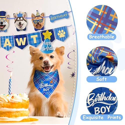 Miniatura 4 de Dog Birthday Party Supplies Dog Birthday Bandana Set with Birthday Banner Cute Hat Scarf Happy Birthday Decoration Dog Birthday Banner with Lets