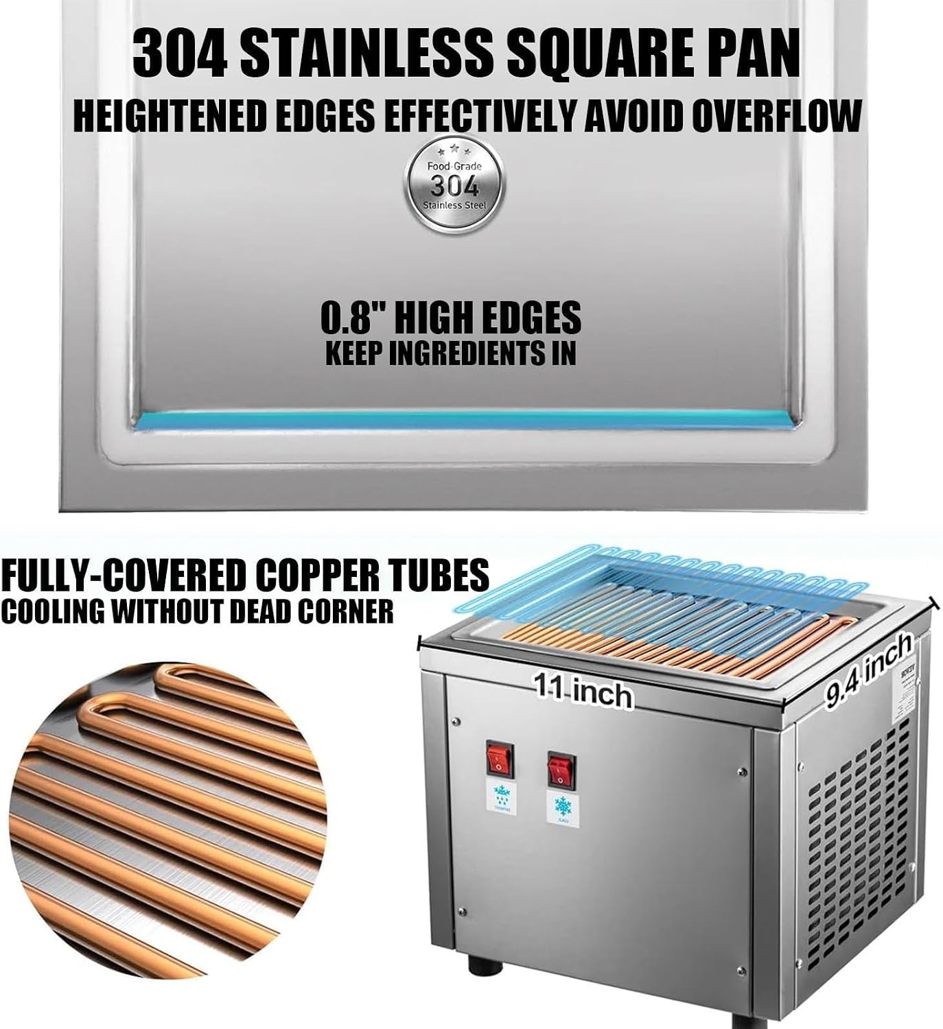 Máquina Comercial Para Helado Enrollado, Máquina Para Helado Enrollado Frito, Placa Única, Acero Inoxidable, Automática, Refrigeración Eficiente, Bajo Nivel De Ruido, Controles Fáciles De Usar