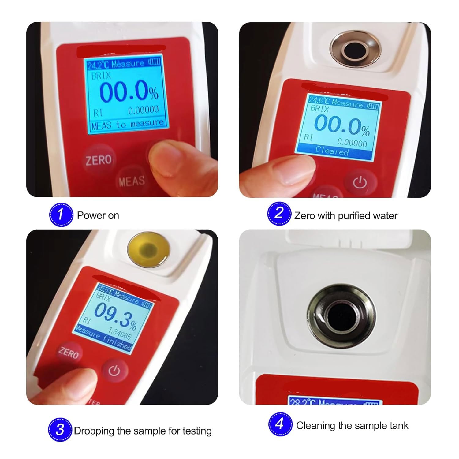JOSBY Refractómetro Brix Digital de precisión al 0,1%, medidor de azúcar de Frutas de Alto Rango 0-93% con ATC, compensación automática de Temperatura e Impermeable, para Mermelada, melaza