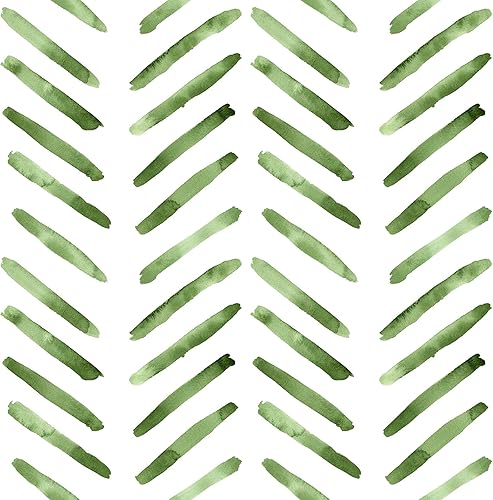 Miniatura 1 de VEELIKE Papel tapiz de espiga verde pepinillo para despegar y pegar, papel tapiz bohemio de cheurón, para dormitorio, 17.7 x 118 pulgadas, diseño