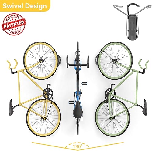 Miniatura 3 de WALMANN Ganchos giratorios de pared para bicicleta, ganchos verticales para pared de garaje, ahorro de espacio, soporte para bicicleta para garaje,