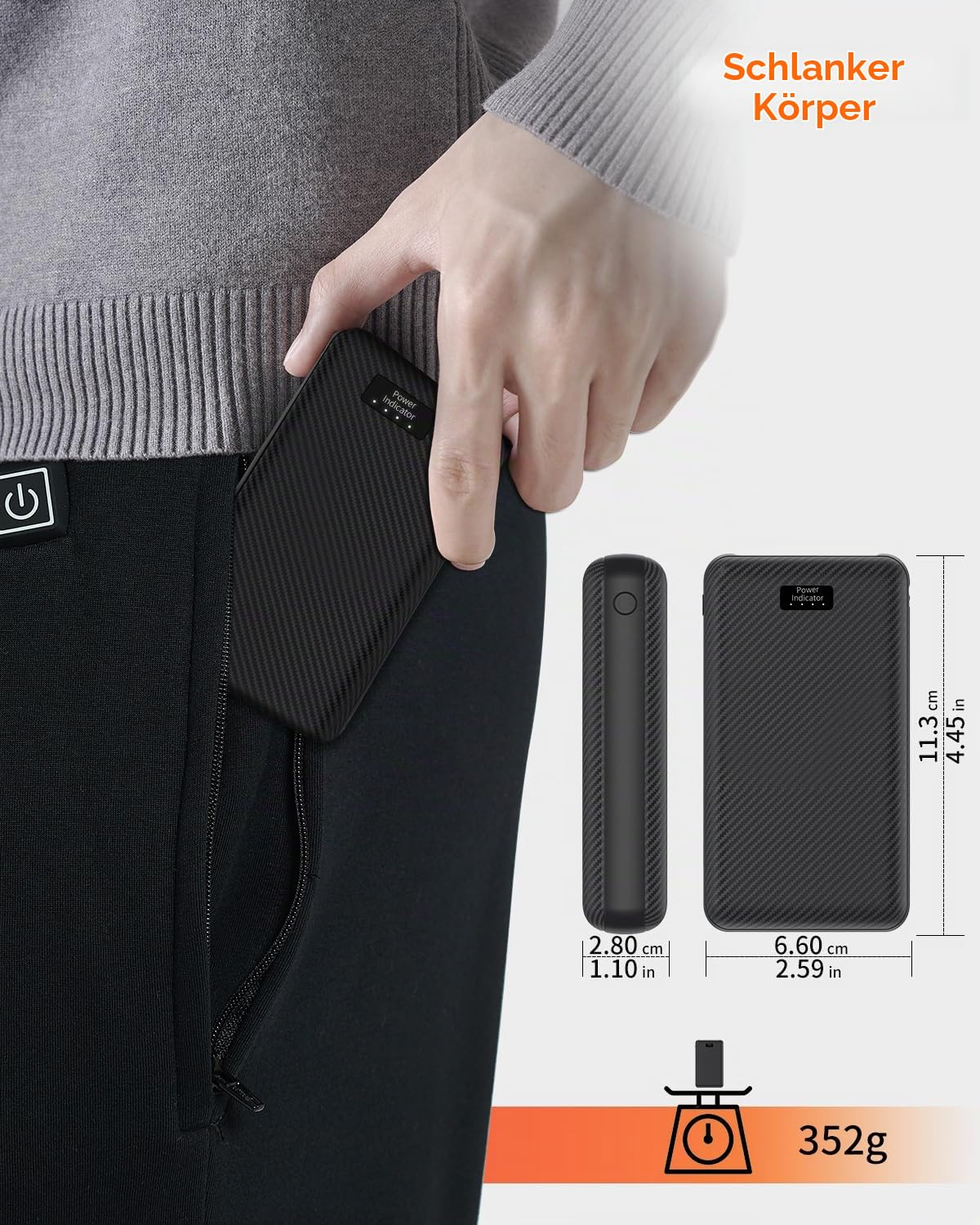 FERNIDA 16000mAh Power Bank 7.4V DC & 5V USB Powerbank für Heizweste Hose