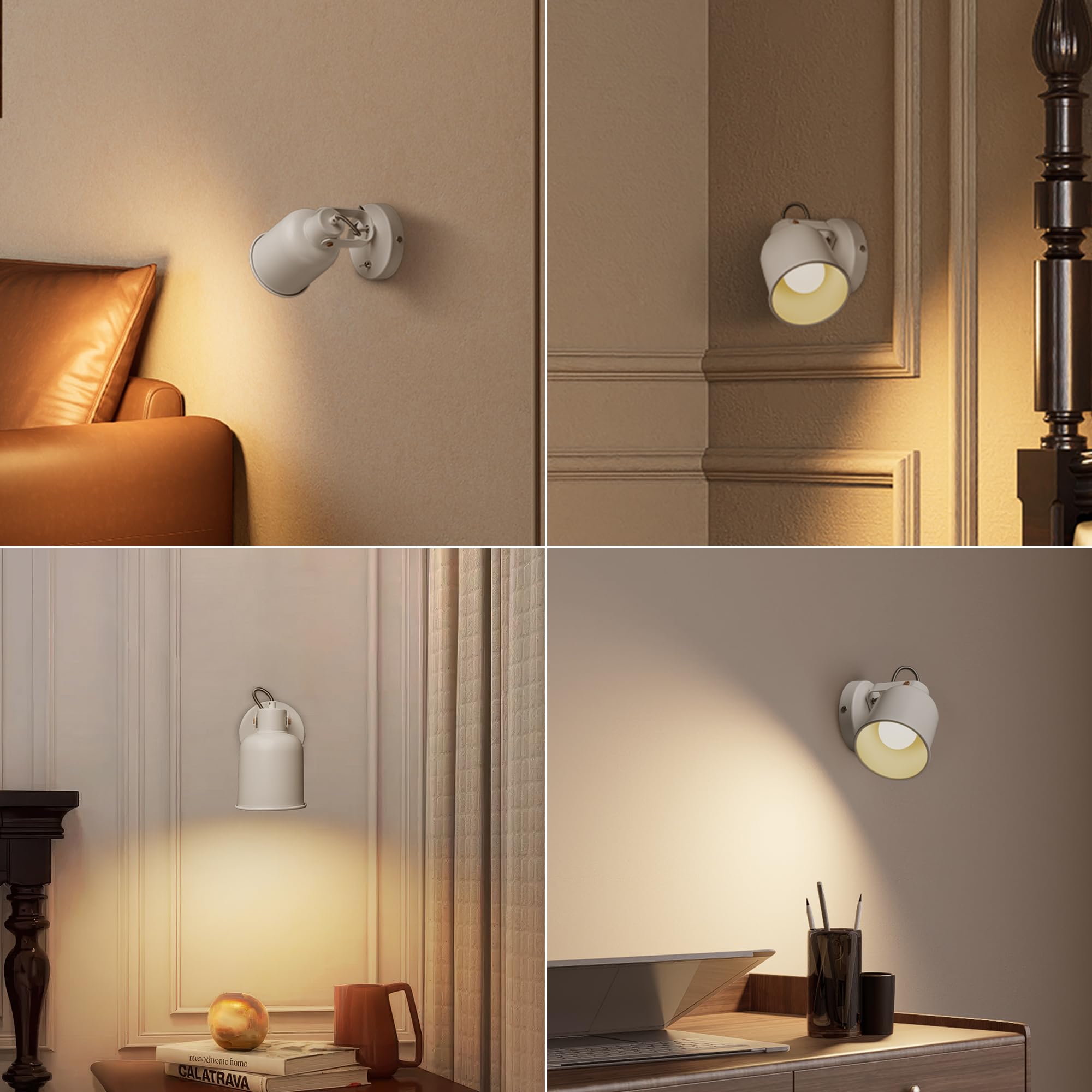 Aisilan Wandleuchte Innen mit Schalter E27 Weiß, drehbare Metall Wandlampe mit Kippschalter 350° & 150° schwenkbar, Hardwired Wandbeleuchtung für Schlafzimmer, Wohnzimmer, Flur, ohne Leuchtmittel