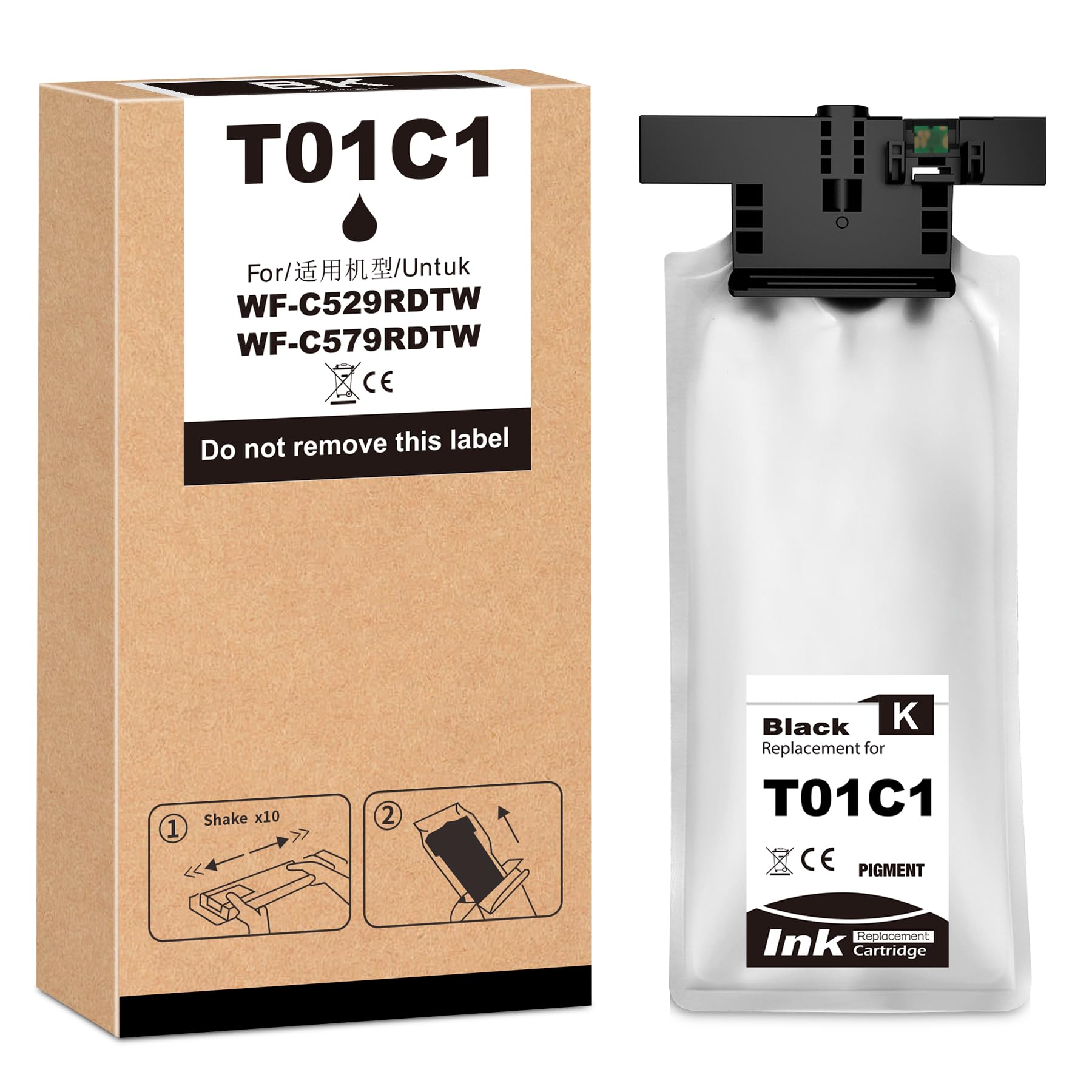 Remanufactured T01C1 Black Ink Cartridge Replacement for EPN C13T01C100 for WF-C529RDTW WF-C579RDTW WF-C579 W Series Printer (1 Black)