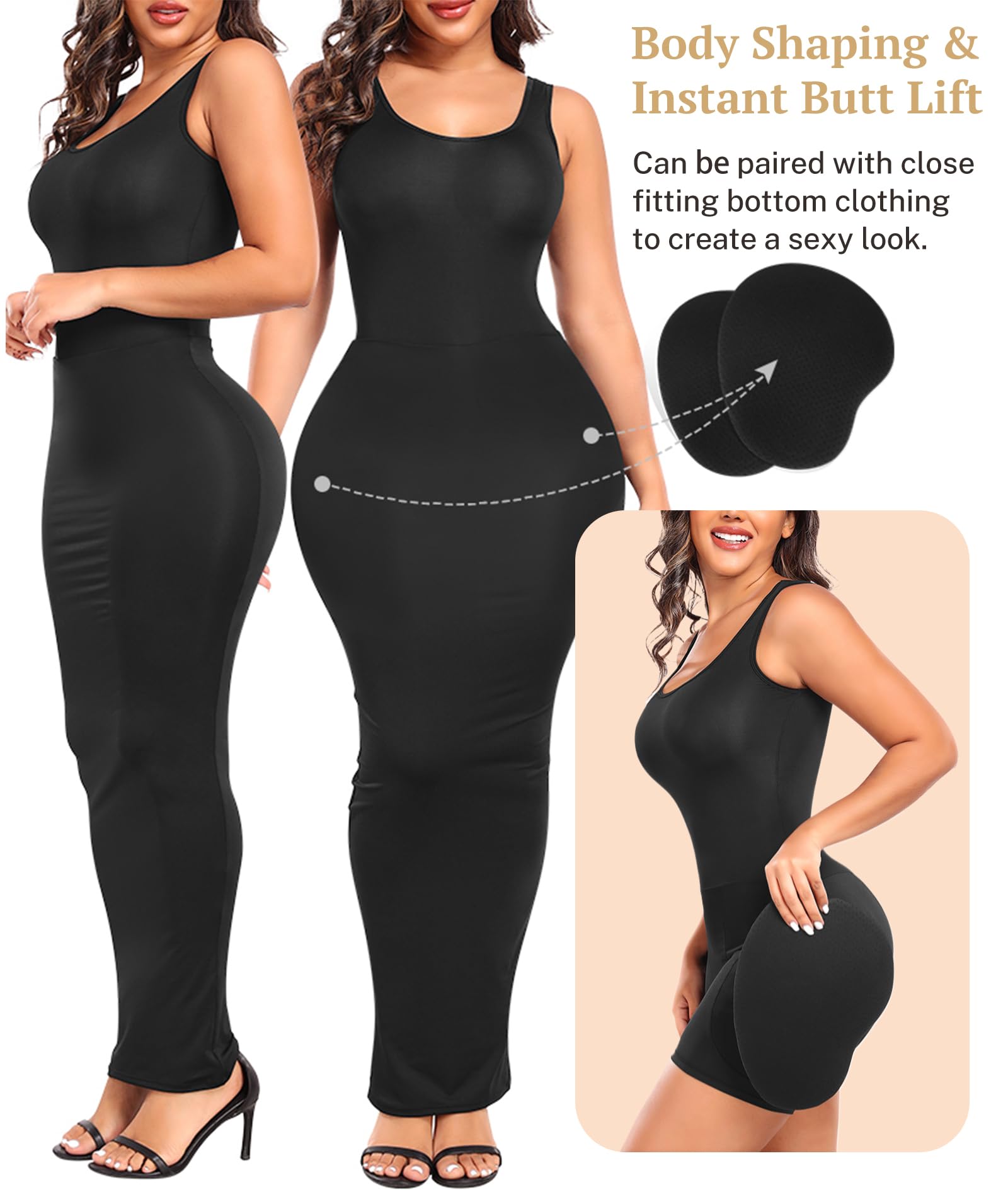 Faja moldeadora para mujer con almohadillas extraíbles para la cadera, control de abdomen, acolchada, realzador de cadera, levantador de glúteos, body negro