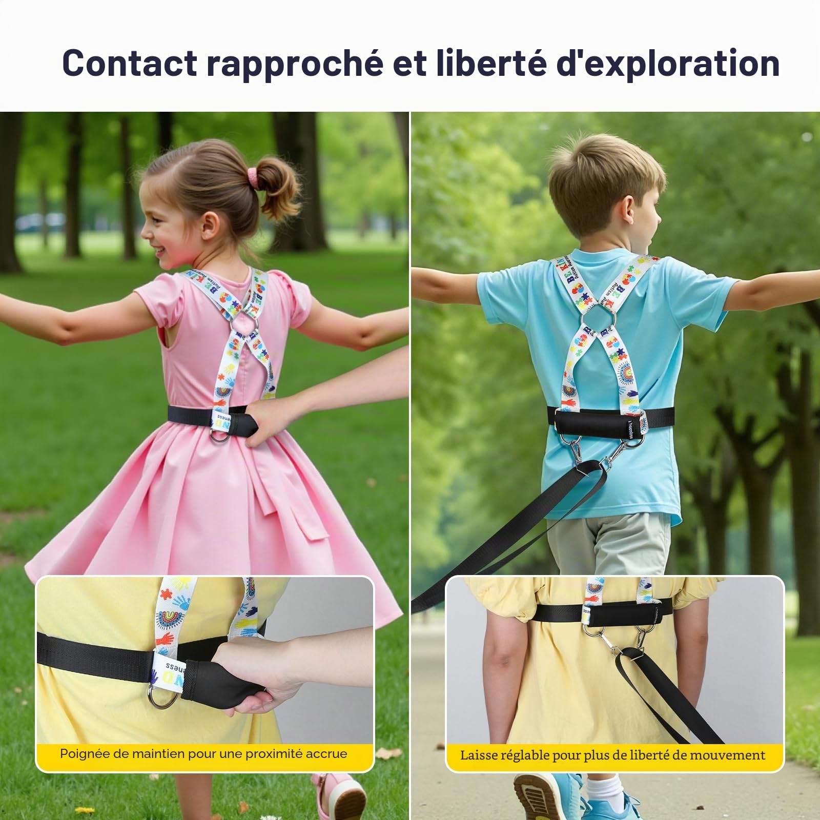 Harnais de marche et laisse de sécurité pour enfants autistes et besoins spéciaux avec sangle facile à régler + poignée d'urgence