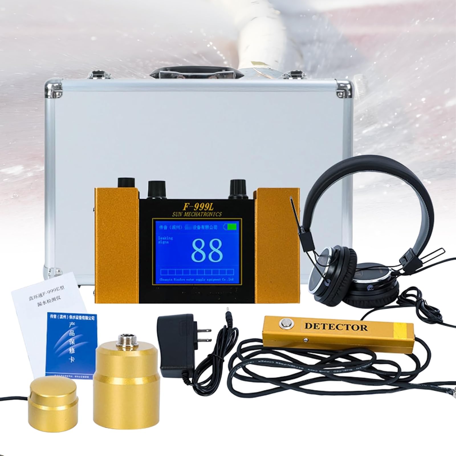 Detector de fugas de agua para obras de construcción, kit de detección de escucha profesional con pantalla digital, auriculares y funda de transporte