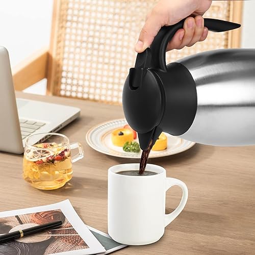 Miniatura 6 de Jarra térmica de café de 70 onzas térmicas, termo de acero inoxidable, jarras de café con aislamiento al vacío de doble pared para mantener el