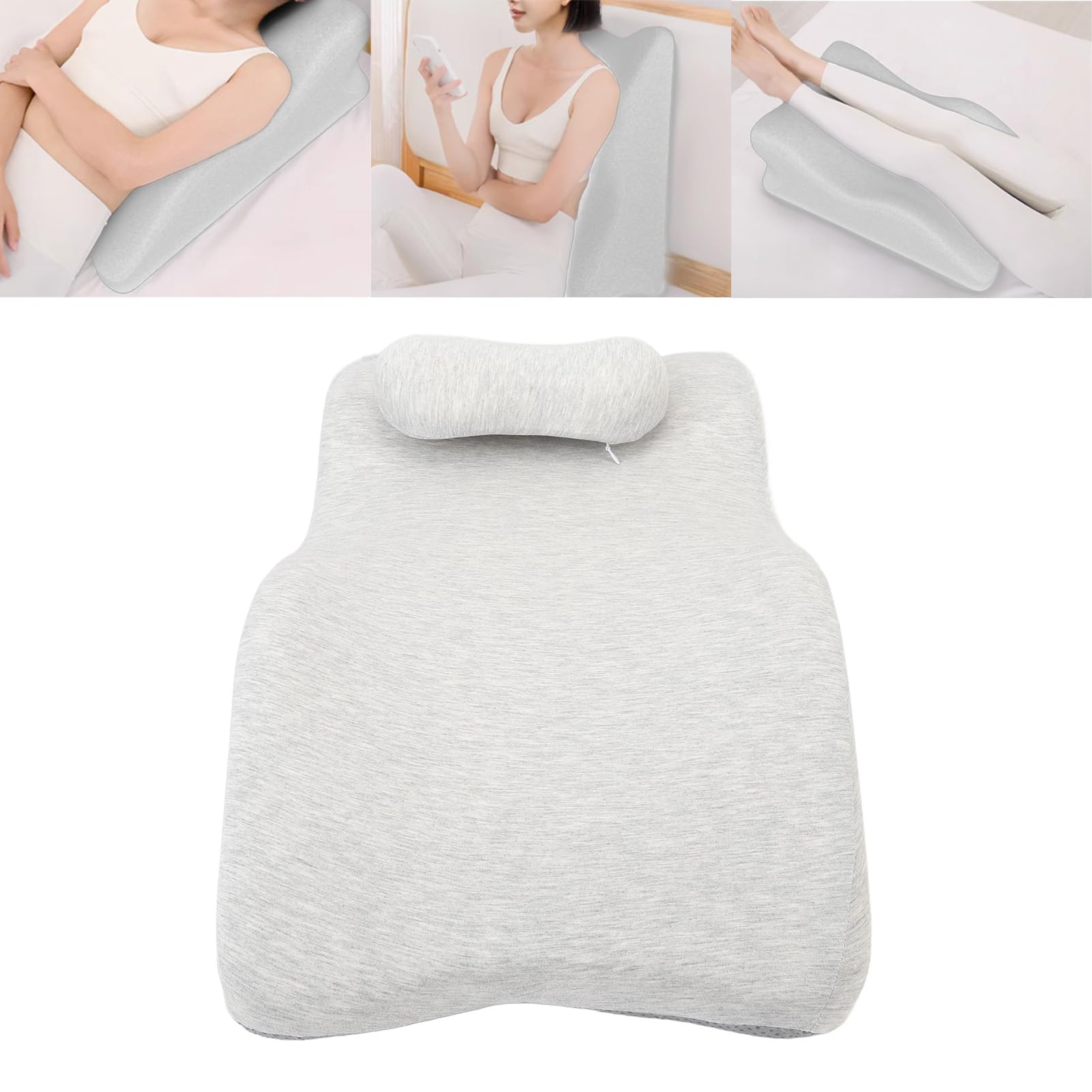 Cojín Elevador de Piernas, Almohada Ergonómica de Espuma Viscoelástica Suave para Masaje en el Hogar, Salón de Belleza, 60x21x35cm (Gris Claro)