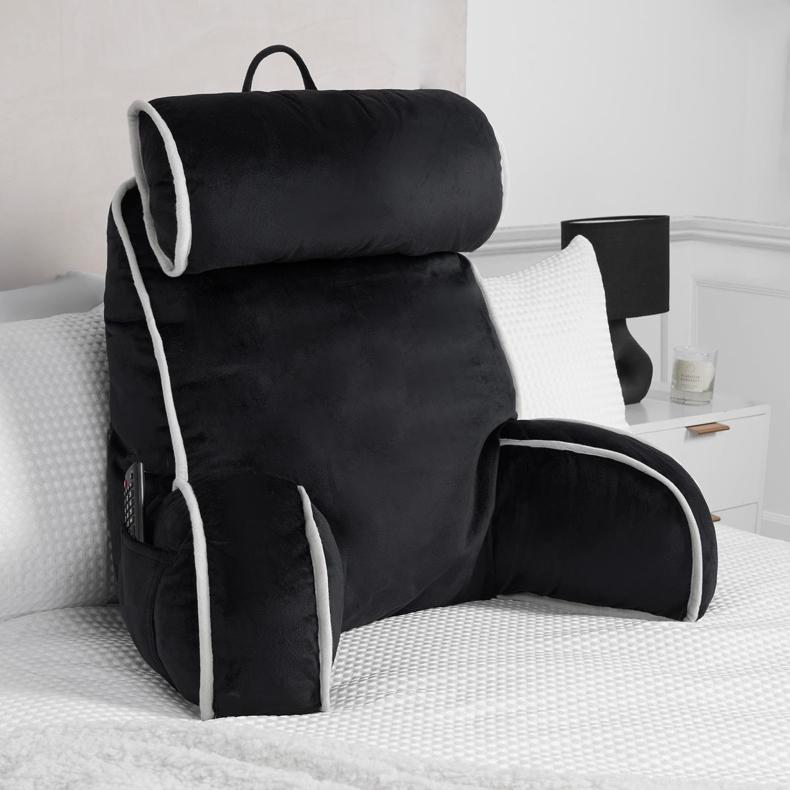 OHS Reading Pillow With Head Rest Super Soft High Back Support Bed SofaBlack from B&Q