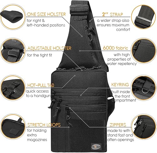 Miniatura 5 de TECEUM Bolso bandolera táctico compacto  CCW para todos los días  Más de 10 estilos  Bolso cruzado de hombro para transporte oculto de pistola