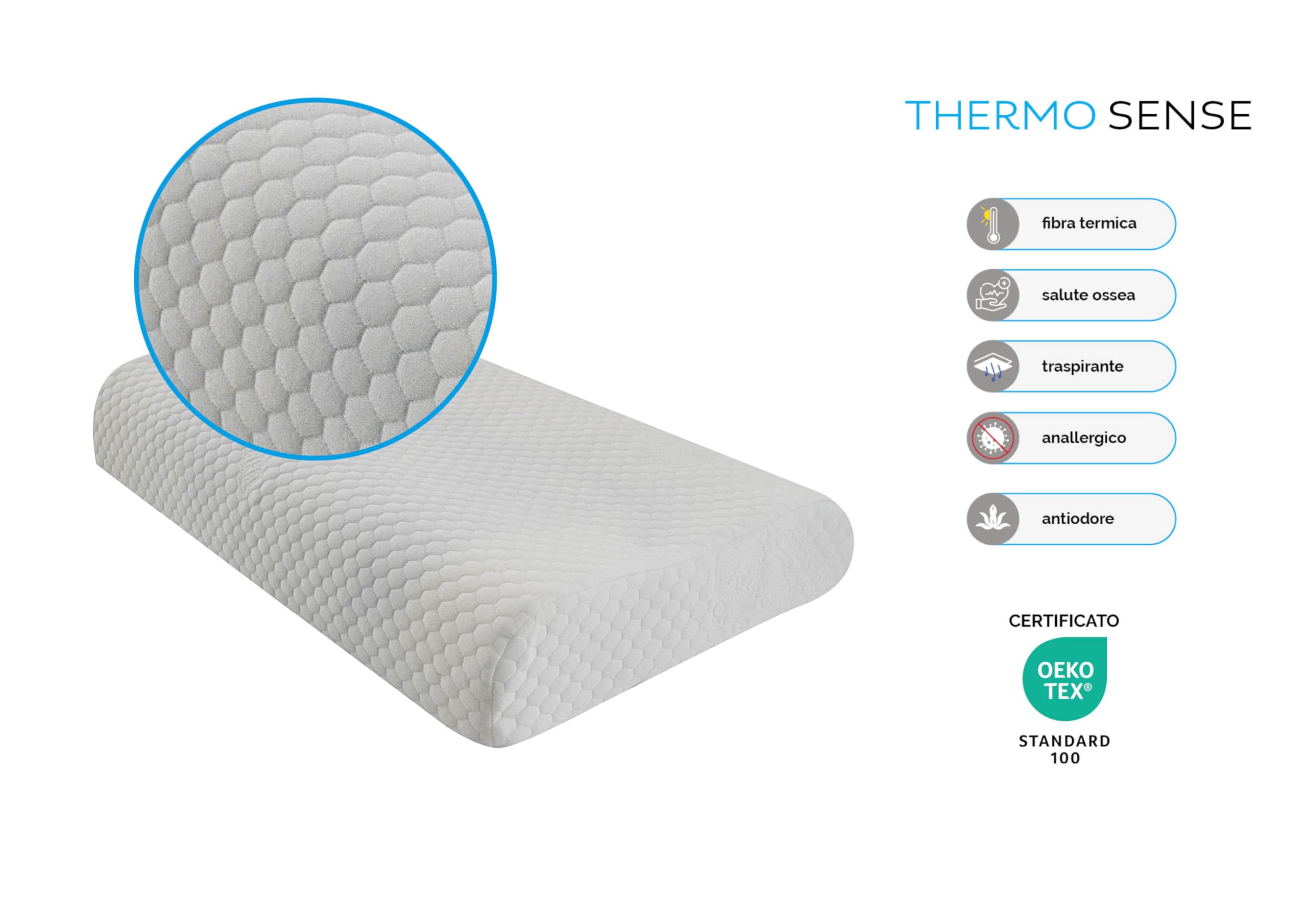 Kaysa Cuscino Cervicale Memory Foam HD Doppia Onda Ortopedico | Guanciale Traspirante da Letto, Rivestimento Lavabile, Ergonomico, Correttore per Collo, Made in Italy