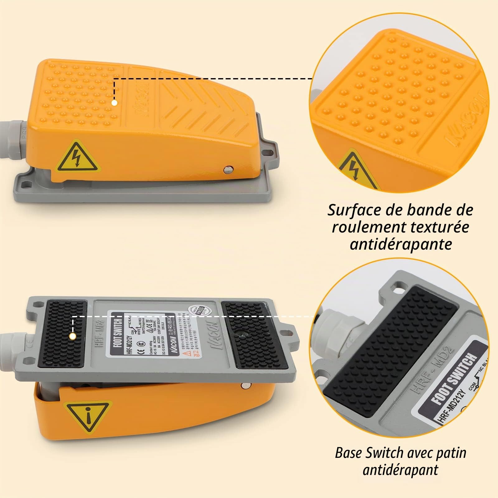 Commutateur de Pied Industriel 250V 10A Antidérapant Mains Libres Interrupteur à Pied Interrupteur à Pédale avec 1.8M Câble
