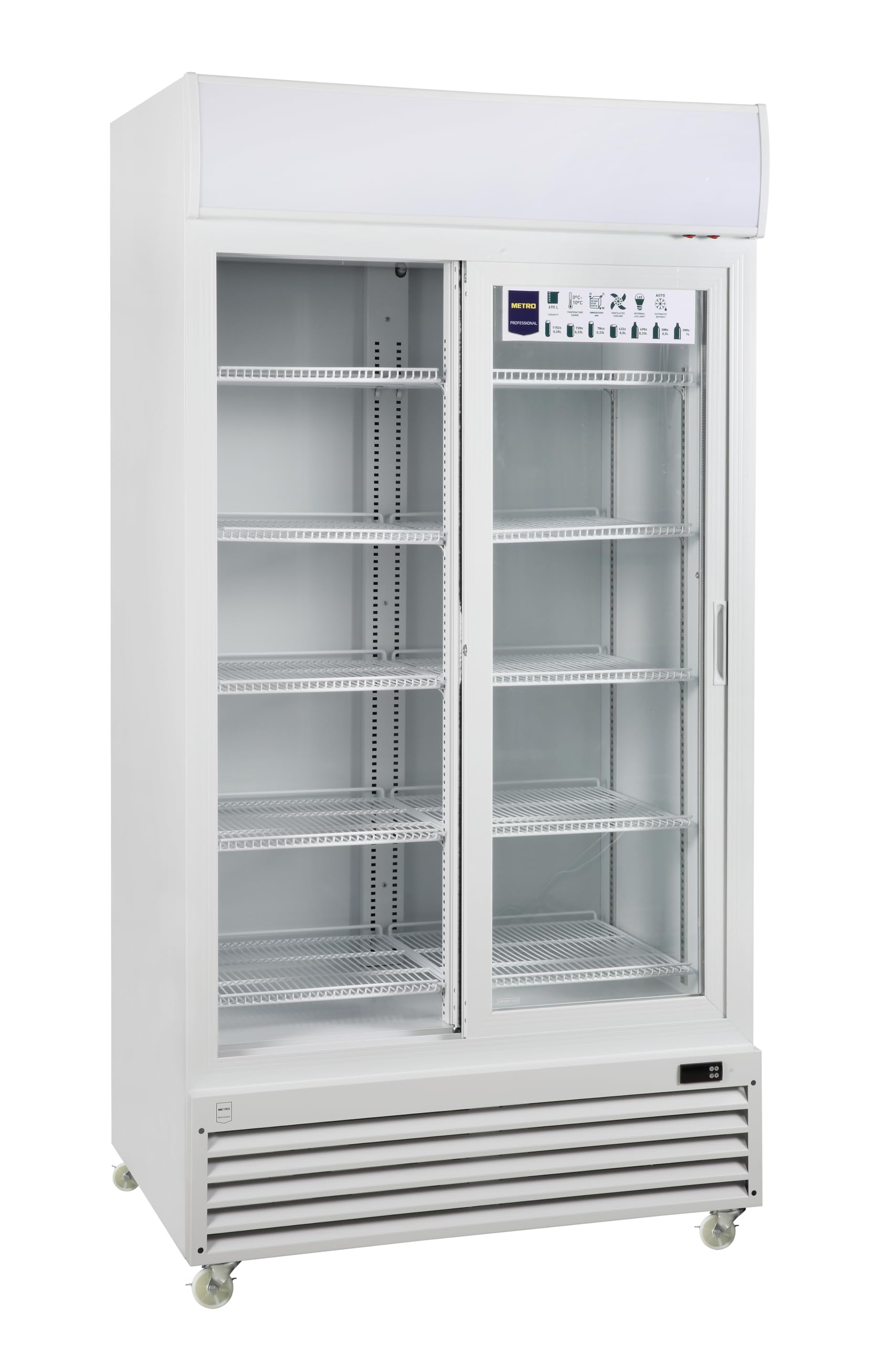 METRO Professional Vitrina frigorífica GSC3800, plástico/vidrio/zinc, 100x73x201.8 cm, 690L, enfría por ventilación, 510W, cerradura, blanco