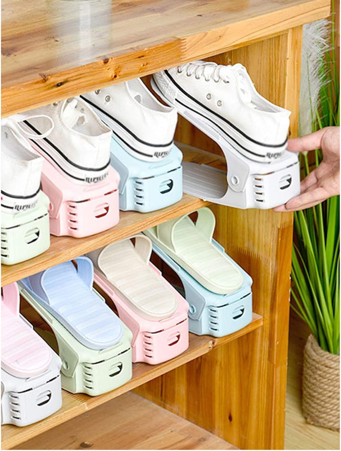 『目玉新商品』シューズラック 調節可能なストレージ 5ピース 省スペース ストレージ 靴スロット オーガナイザー 靴キャビネット 自宅 寮 リビン 入園準備