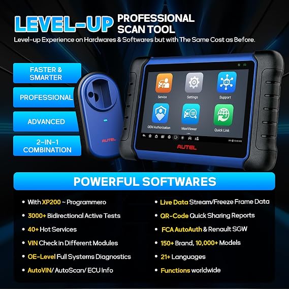 Autel Scanner IM508S OBD2 Scanner, 40+ Service, All System Diagnostic Tool | 2026 Bidirectional 3000+ Active Test, with XP200 Programmer, Smart & Expert Mode, Up of MK900BT MK808S MX808S, FCA AutoAuth