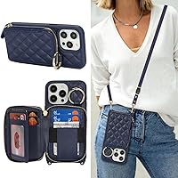 Vista 27 de Funda tipo cartera con bandolera para iPhone 15 Pro Max, funda de piel sintética con cierre de cremallera, funda tipo atril con ranuras para Oro Rosa