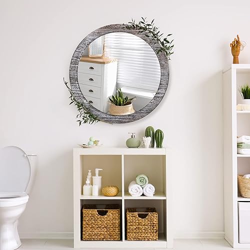Miniatura 3 de Espejo redondo de pared de 20 pulgadas para baño, espejo circular para el hogar, espejo de marco de madera para sala de estar, dormitorio, entrada y
