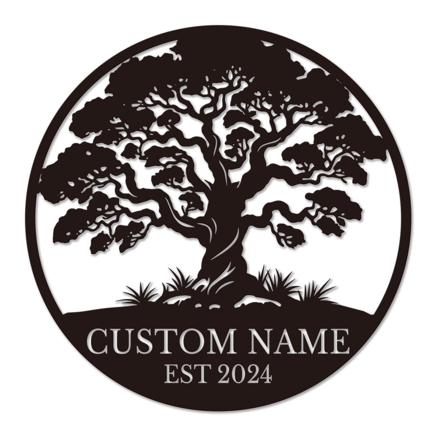 Personalized Tree of Life Metal Sign - Custom Family Name Wall Art, Rustic Surname Plaque, Indoor/Outdoor Decor (Style-1)