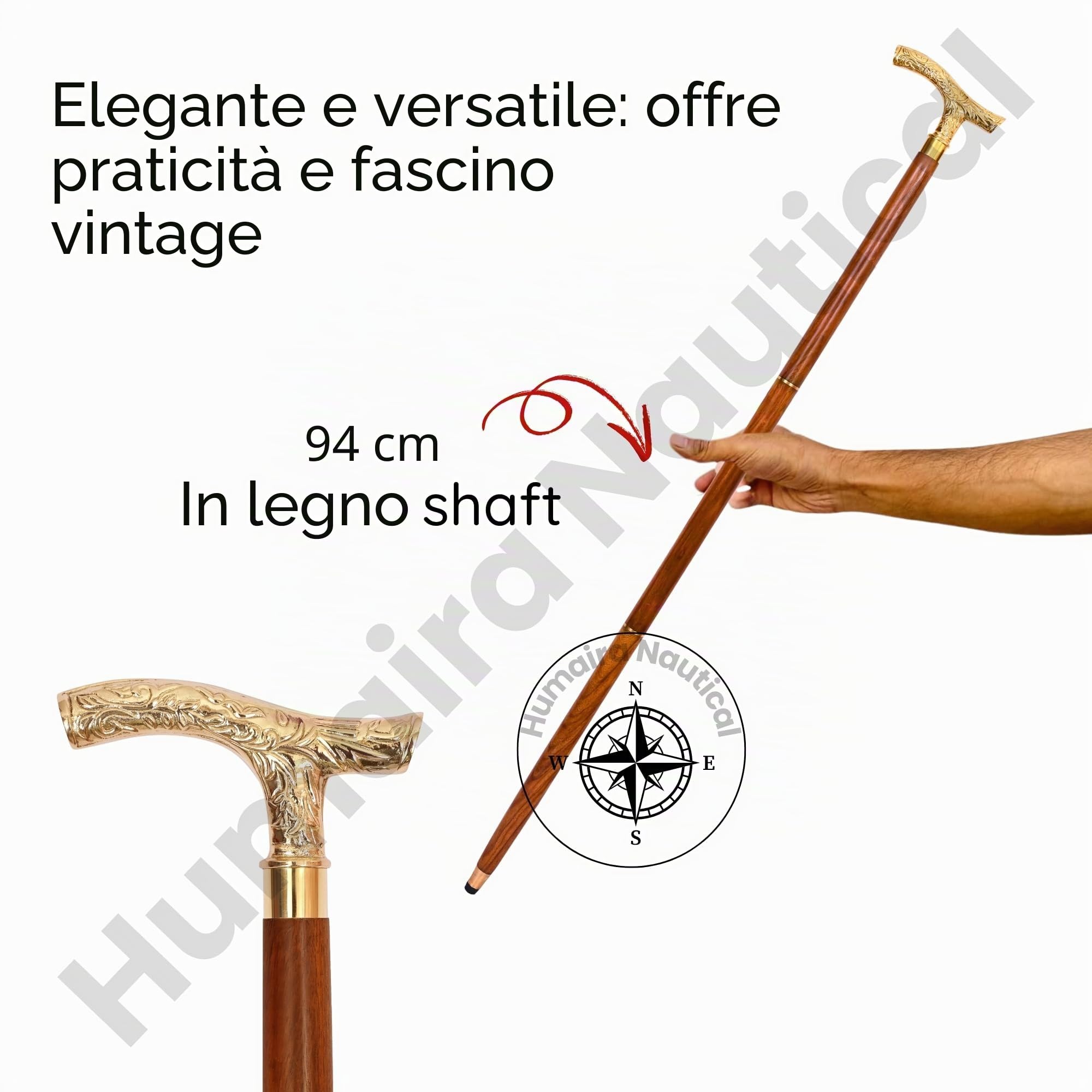 Bastone da passeggio in ottone con manico a T, 94,4 cm, realizzato a mano con manico in ottone massiccio, stile antico, per uomini e donne, regalo decorativo per uomini, donne, anziani