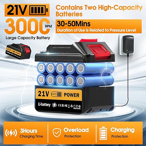 Miniatura 4 de Pistola de lavado a presión inalámbrica, lavadora a presión de batería de 130 bar/1885 PSI, lavadora portátil a presión inalámbrica con boquilla 6