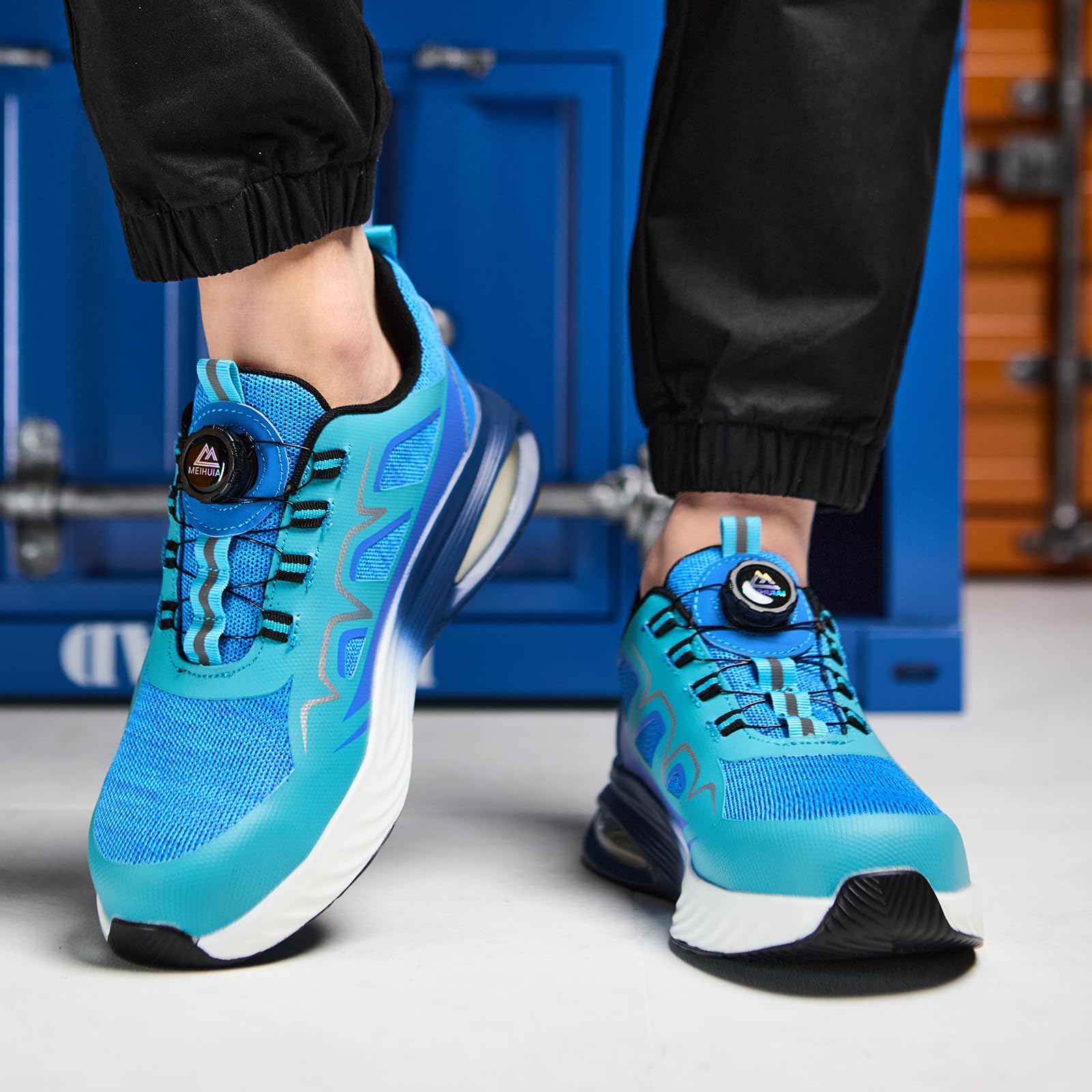 Arbeitsschuhe Herren Damen Sicherheitsschuhe mit Stahlkappe Leicht rutschfest Atmungsaktiv Schutzschuhe Bequem Stahlkappenschuhe(Blau,43EU)