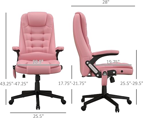 Miniatura 3 de HOMCOM Silla de oficina de masaje con vibración de respaldo alto con 6 puntos de vibración, silla de computadora reclinable con calefacción de piel